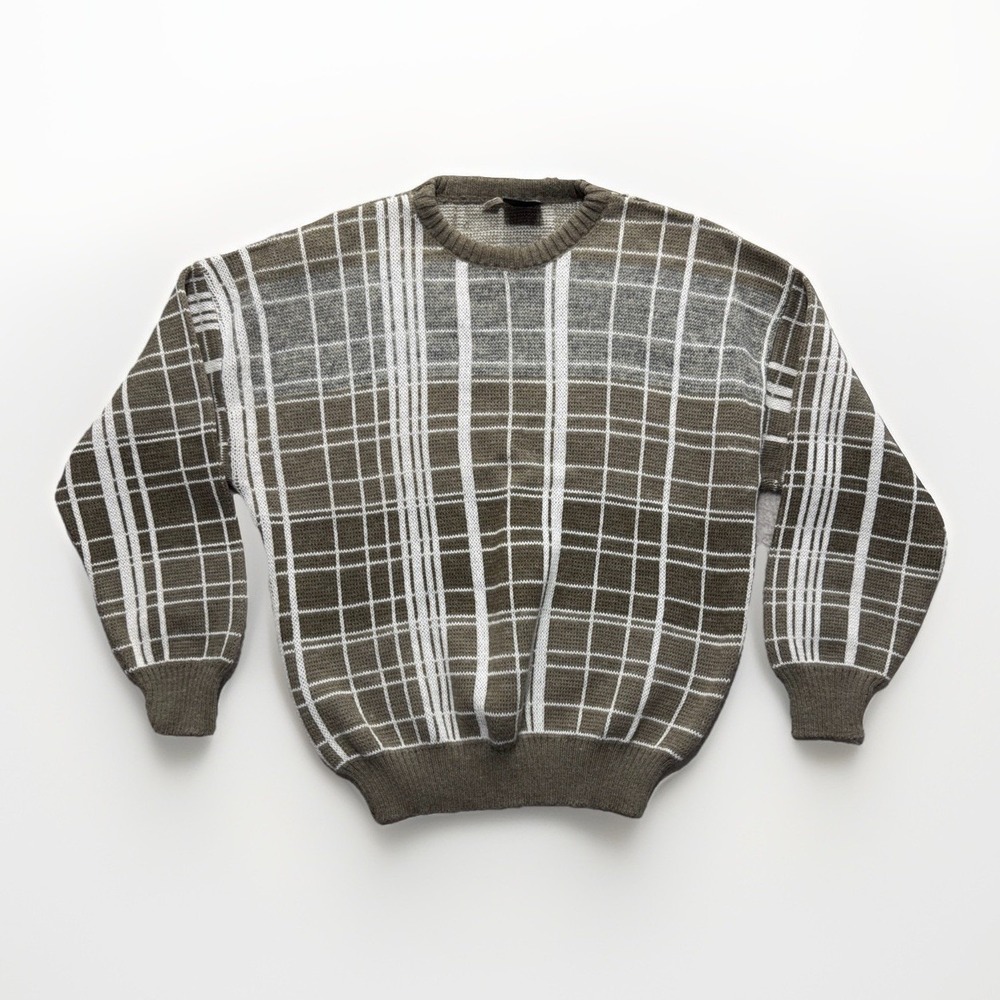 Kennington Vintage Italy Made 30% Wool Sweater Mens M Grid Casual Pullover 90s